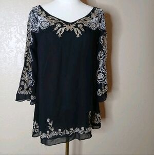 VINTAGE COLLECTION India Black Top Size M With Beautiful Embroidery